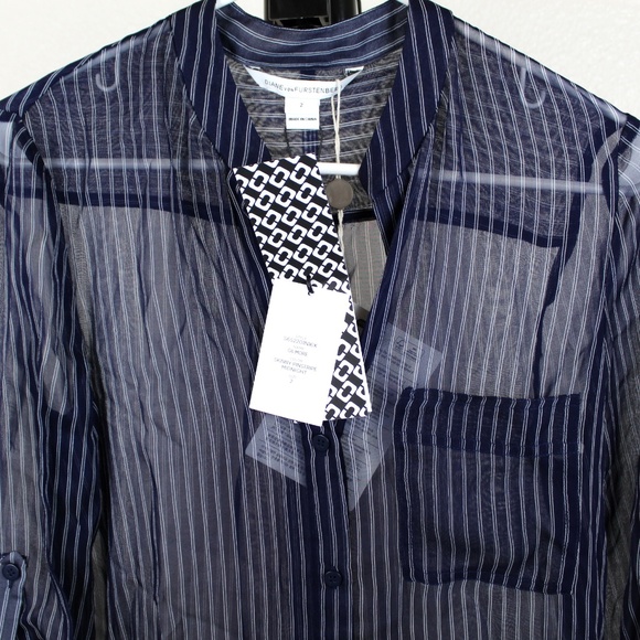 NWT Diane von Furstenberg Sheer Stripe Silk Blouse – Work to Weekend Lightweight - Picture 3 of 8